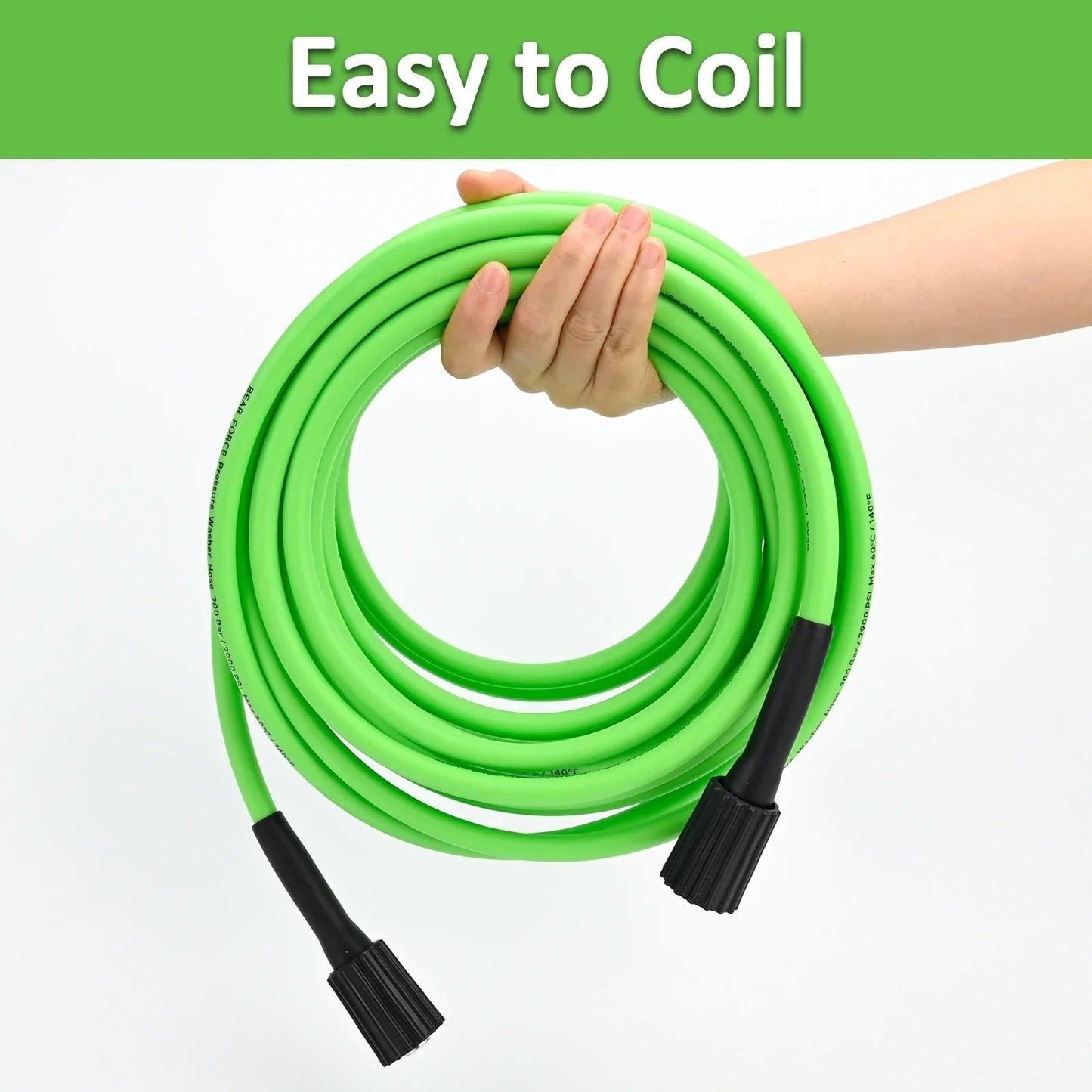 50ft Super Flexible Pressure Washer Hose 2900 PSI Kink Resistant - 1/4" M22 - SHINE SHOP
