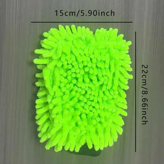 Green Chenille Car Wash Microfiber Mitt - Scratch Free