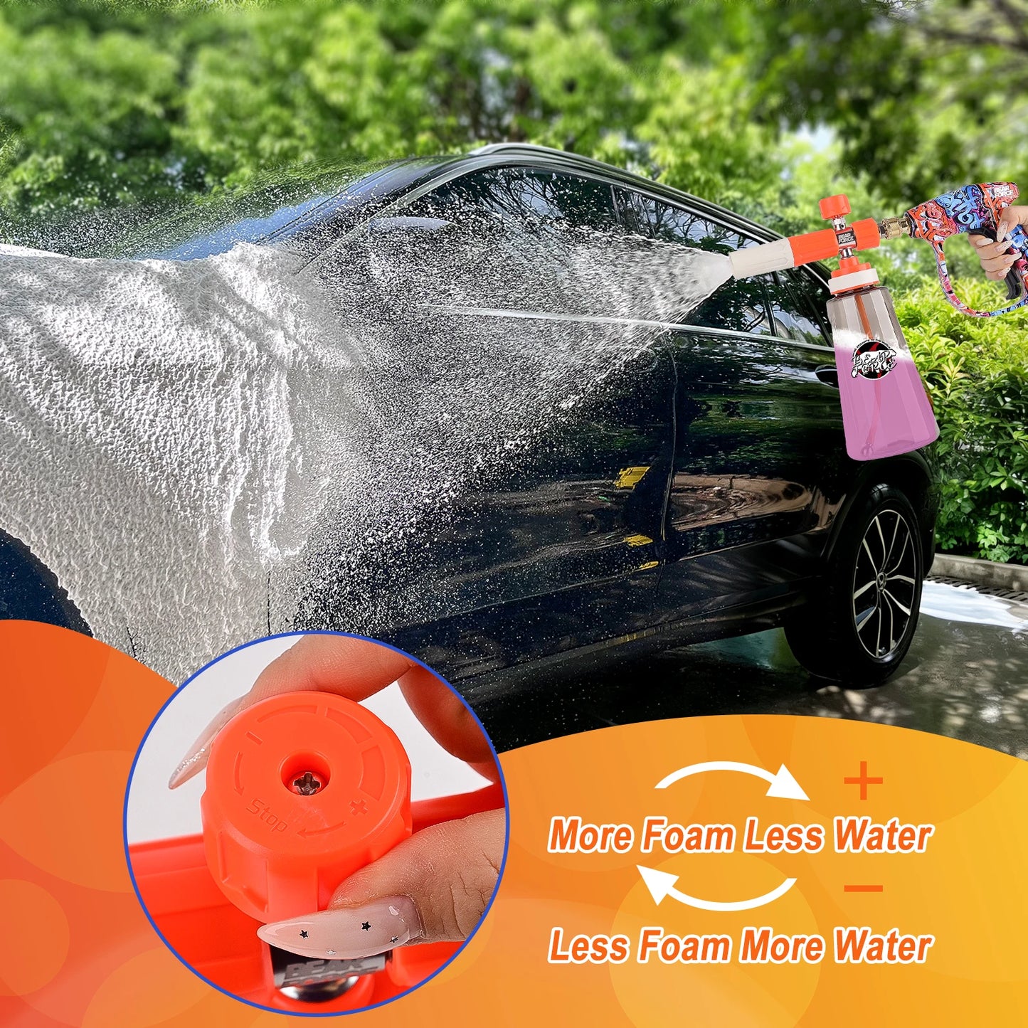 Orange Upgraded Pressure Washer Foam Cannon - 1/4” Quick Connect