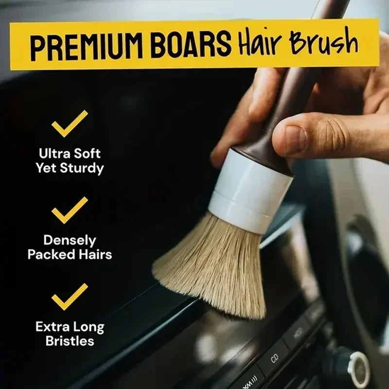 3PC Auto Detail Cleaning Brush Set - Boar Hair Bristle