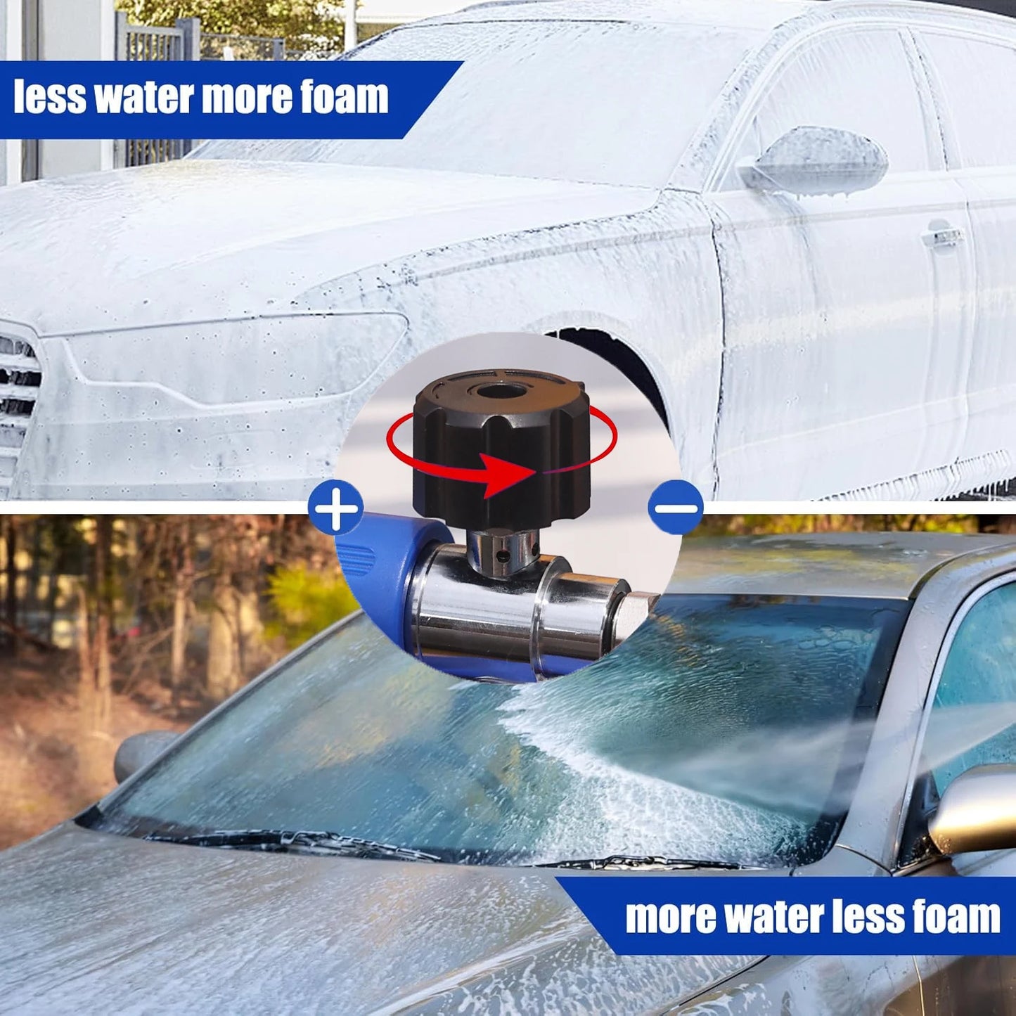 Crystal Blue Stainless Steel Pro Shorty 360° Swivel Pressure Washer Sprayer & Foam Cannon Combo