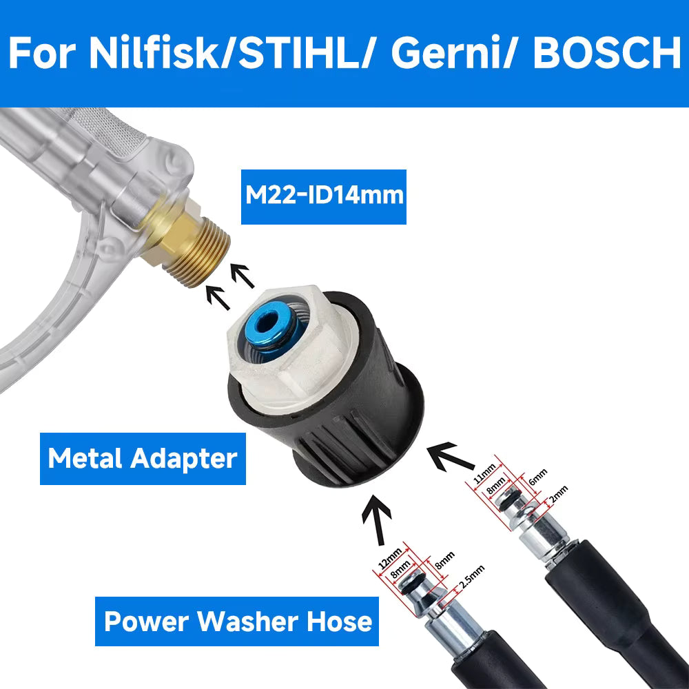 Crystal Blue Stainless Steel Pro Shorty 360° Swivel Pressure Washer Sprayer & Foam Cannon Combo