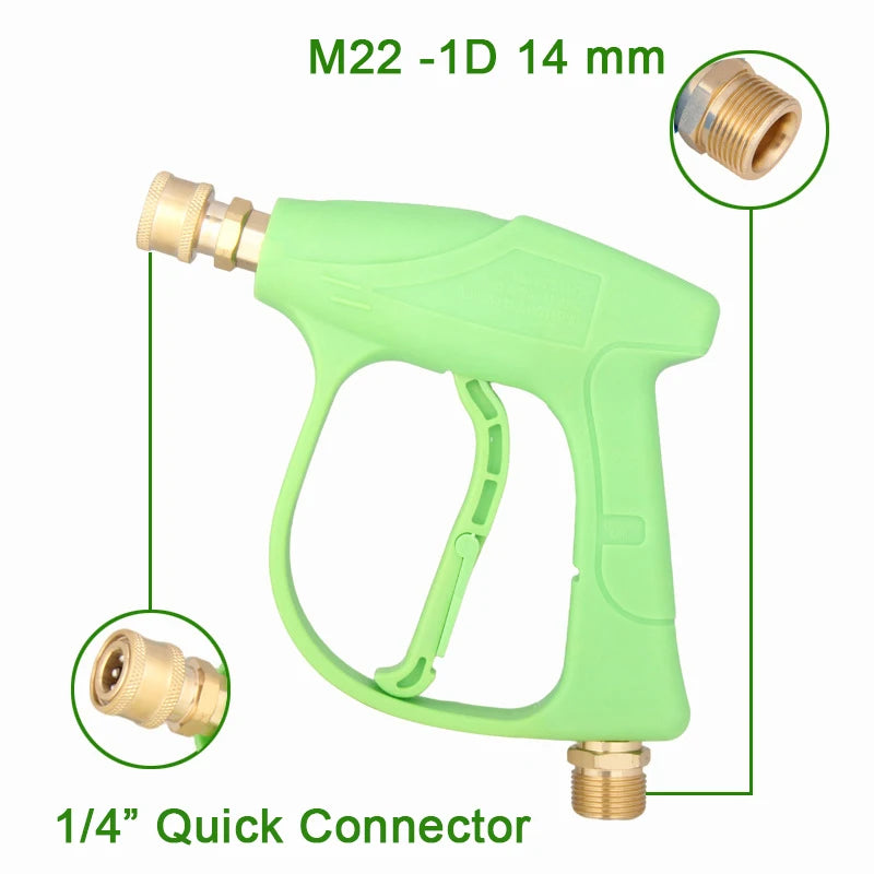 Green 1/4" Quick Connect Pressure Washer Gun - M22-14 Thread with Nozzles