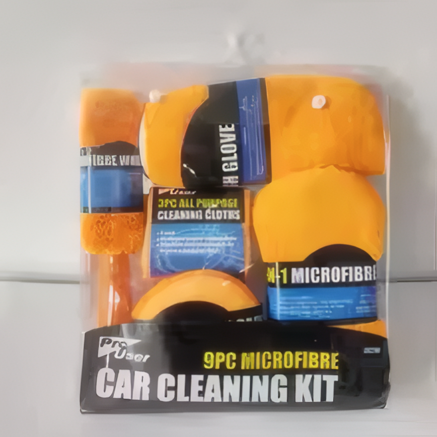 9-Piece Microfiber Car Wash Media Kit - Car Detailing Tools Set with Tire Brush, Wash Sponge, Microfiber Mitt