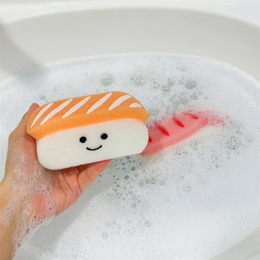 Kawaii Sushi Shape Bath Sponge w/ Soap Dish - Exfoliating Shower Puff