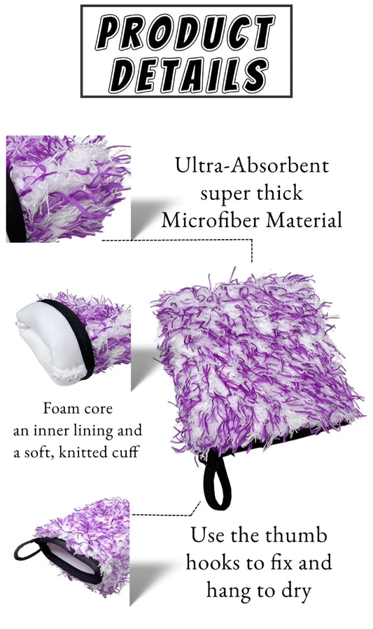 Lucullan Ultra Plush Mitt Set - Purple Car Detailing Microfiber Accessories for Wheels, Grills, Paint and Tight Areas