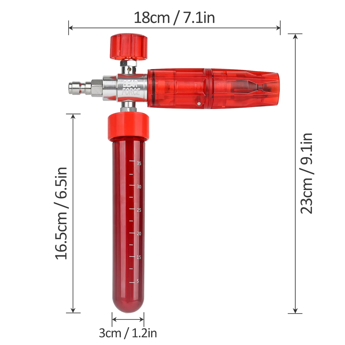 Red BEAR FORCE™ Adjustable Mini Foam Cannon | No-Dilution Foamer for Pressure Washers