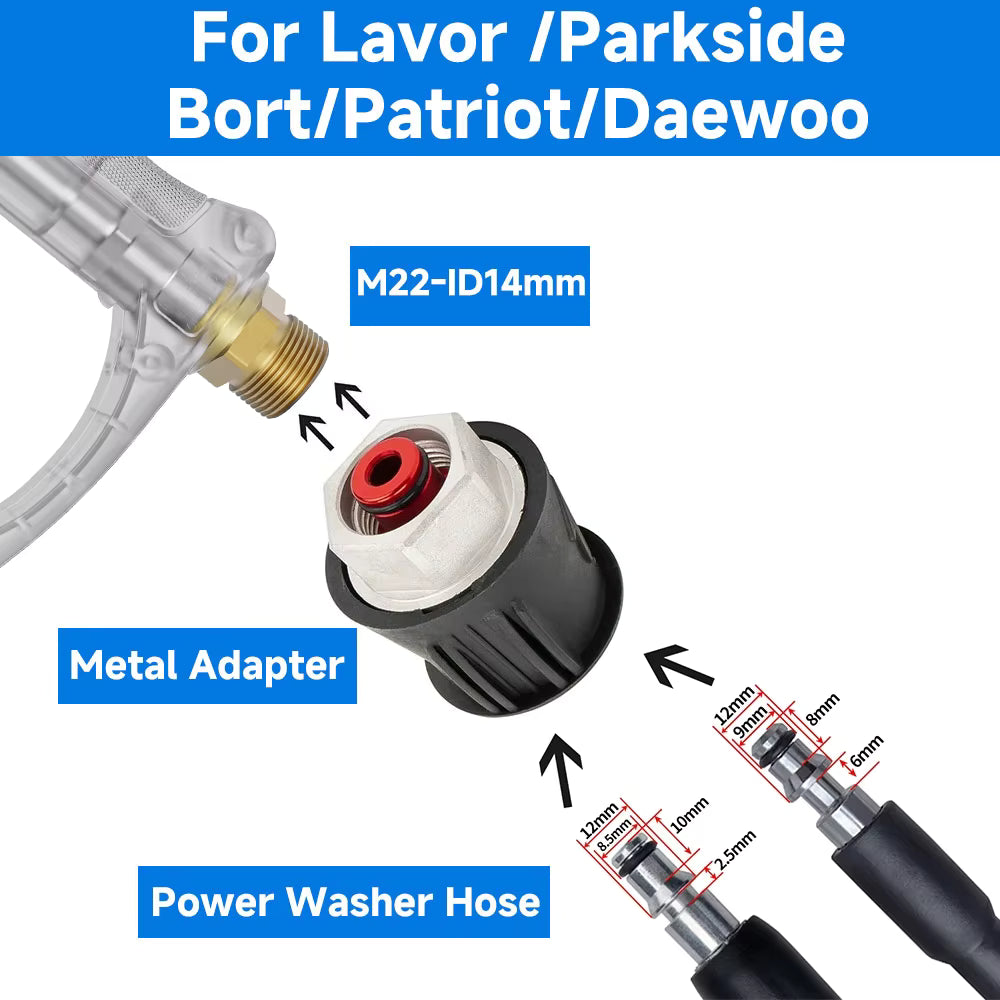 Crystal Blue Stainless Steel Pro Shorty 360° Swivel Pressure Washer Sprayer & Foam Cannon Combo