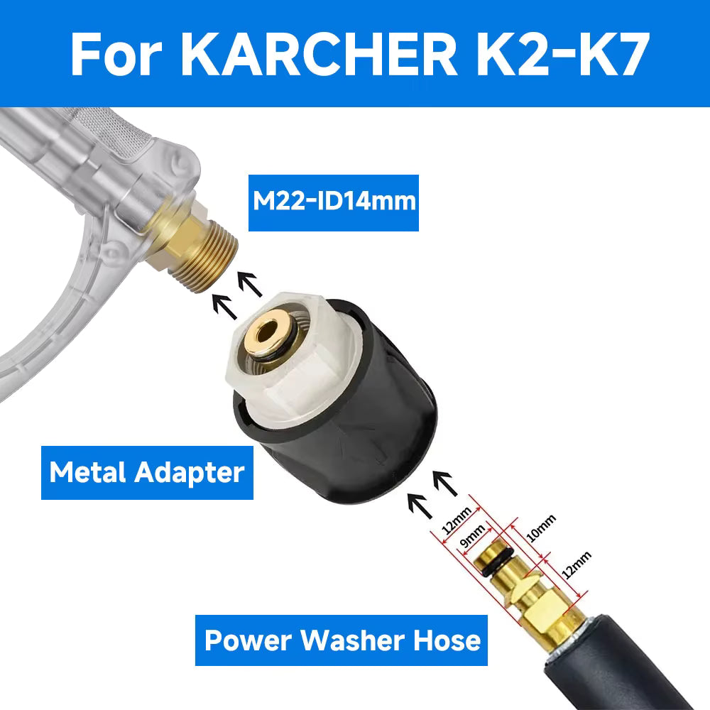 Crystal Blue Stainless Steel Pro Shorty 360° Swivel Pressure Washer Sprayer & Foam Cannon Combo
