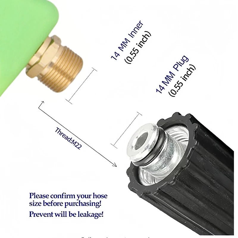 Green 1/4" Quick Connect Pressure Washer Gun - M22-14 Thread with Nozzles