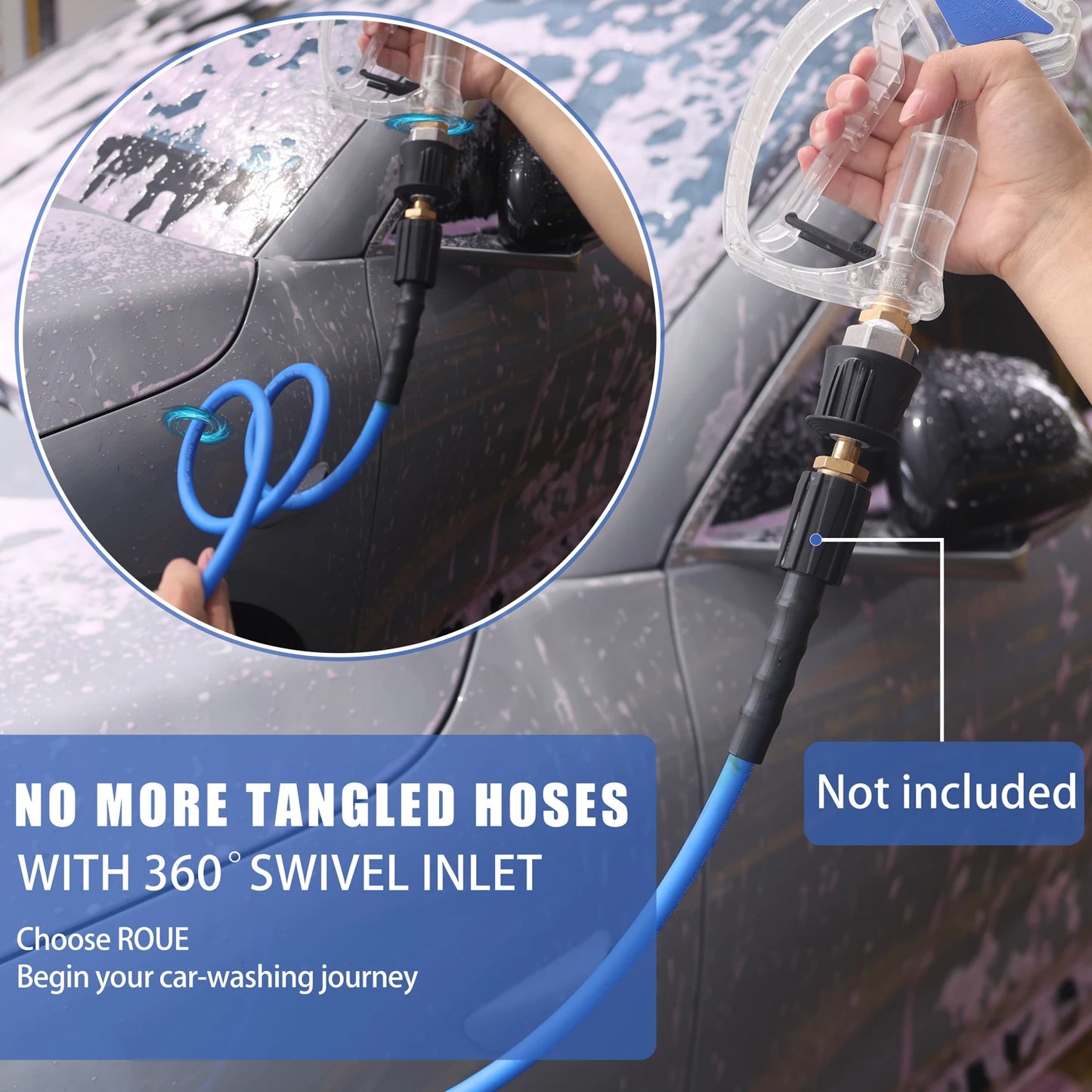 Crystal Blue Stainless Steel Pro Shorty 360° Swivel Pressure Washer Sprayer & Foam Cannon Combo
