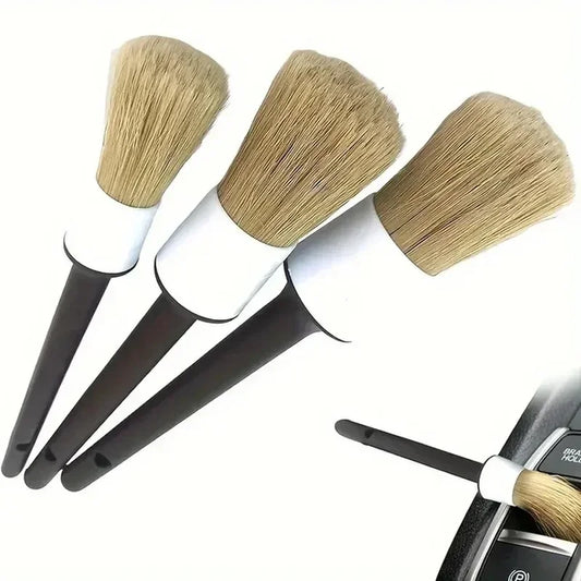 3PC Auto Detail Cleaning Brush Set - Boar Hair Bristle