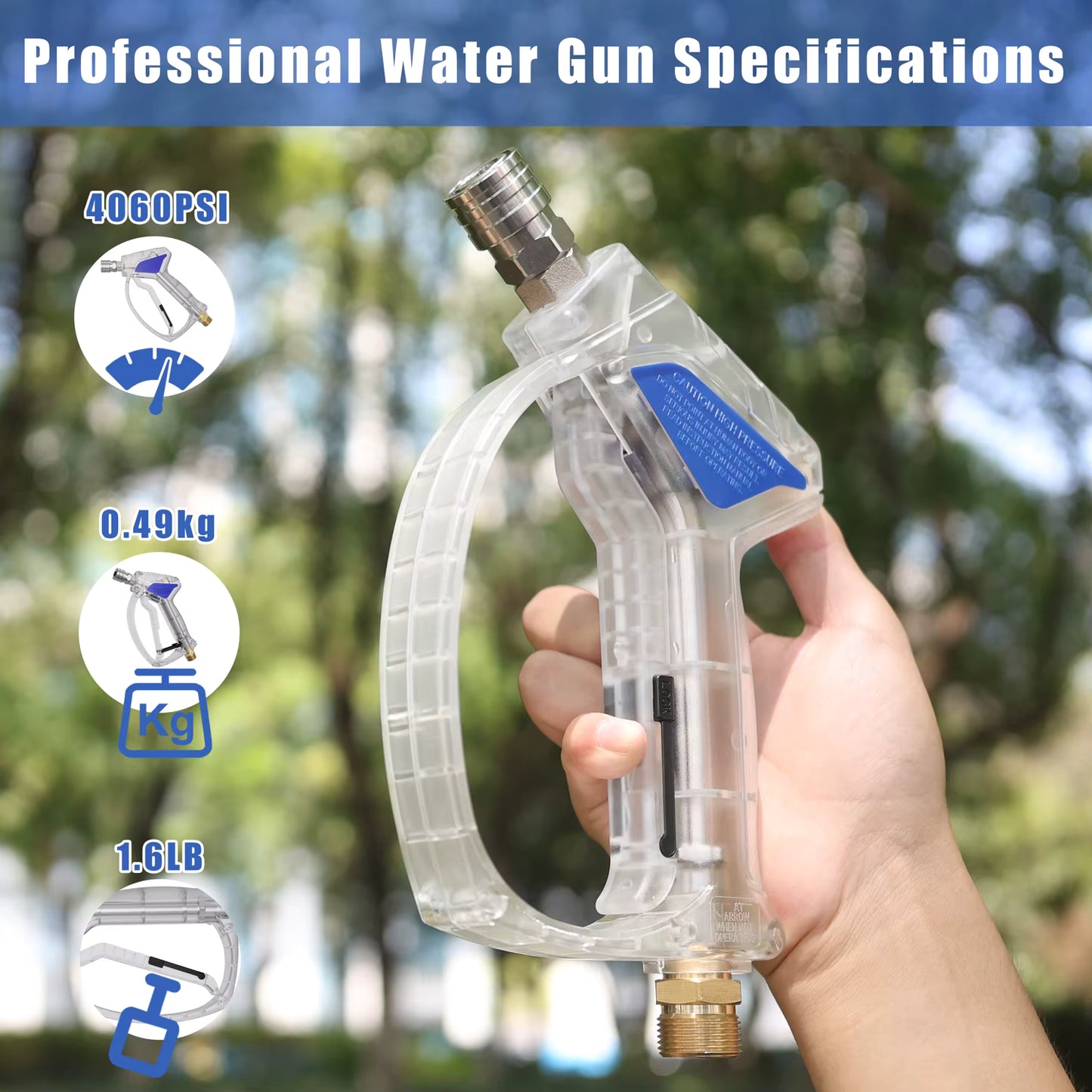 Crystal Blue Stainless Steel Pro Shorty 360° Swivel Pressure Washer Sprayer & Foam Cannon Combo