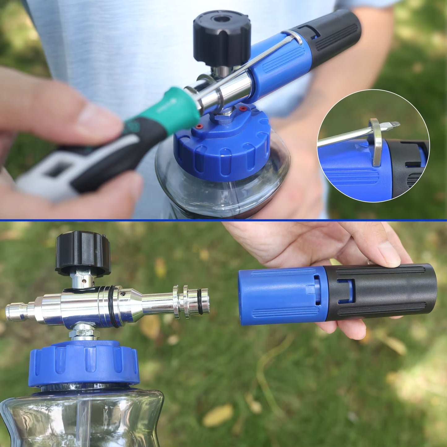 Crystal Blue Stainless Steel Pro Shorty 360° Swivel Pressure Washer Sprayer & Foam Cannon Combo