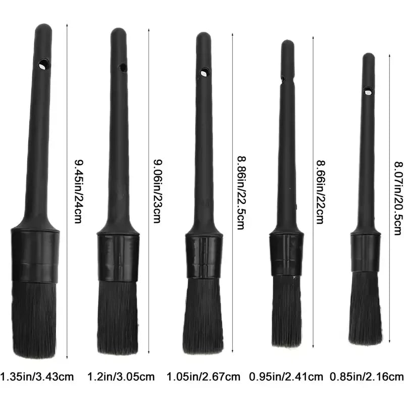 5 Pack All Black Cleaning Detailing Brush Set