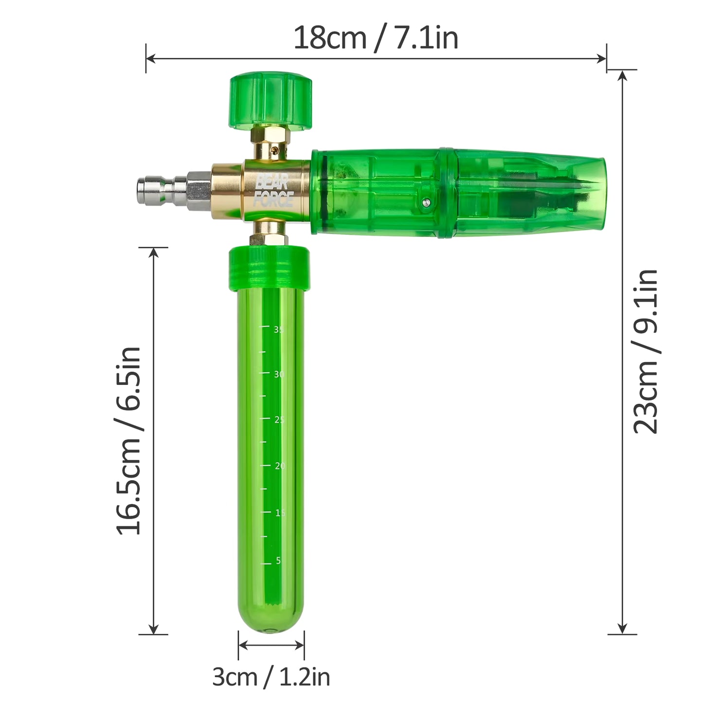Green BEAR FORCE™ Adjustable Mini Foam Cannon | No-Dilution Foamer for Pressure Washers