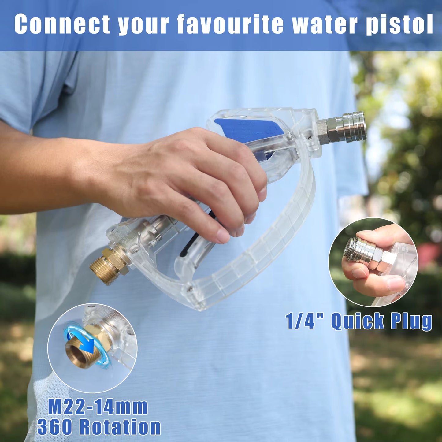 Crystal Blue Stainless Steel Pro Shorty 360° Swivel Pressure Washer Sprayer & Foam Cannon Combo