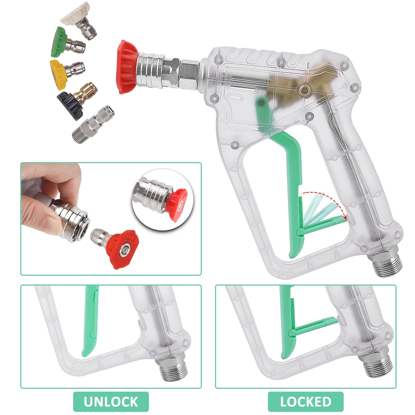 ALL-CLEAR Pressure Washer Stubby Pistol Sprayer by BearForce for Karcher Nilfisk Parkside Bosch Quick Connector Nozzles