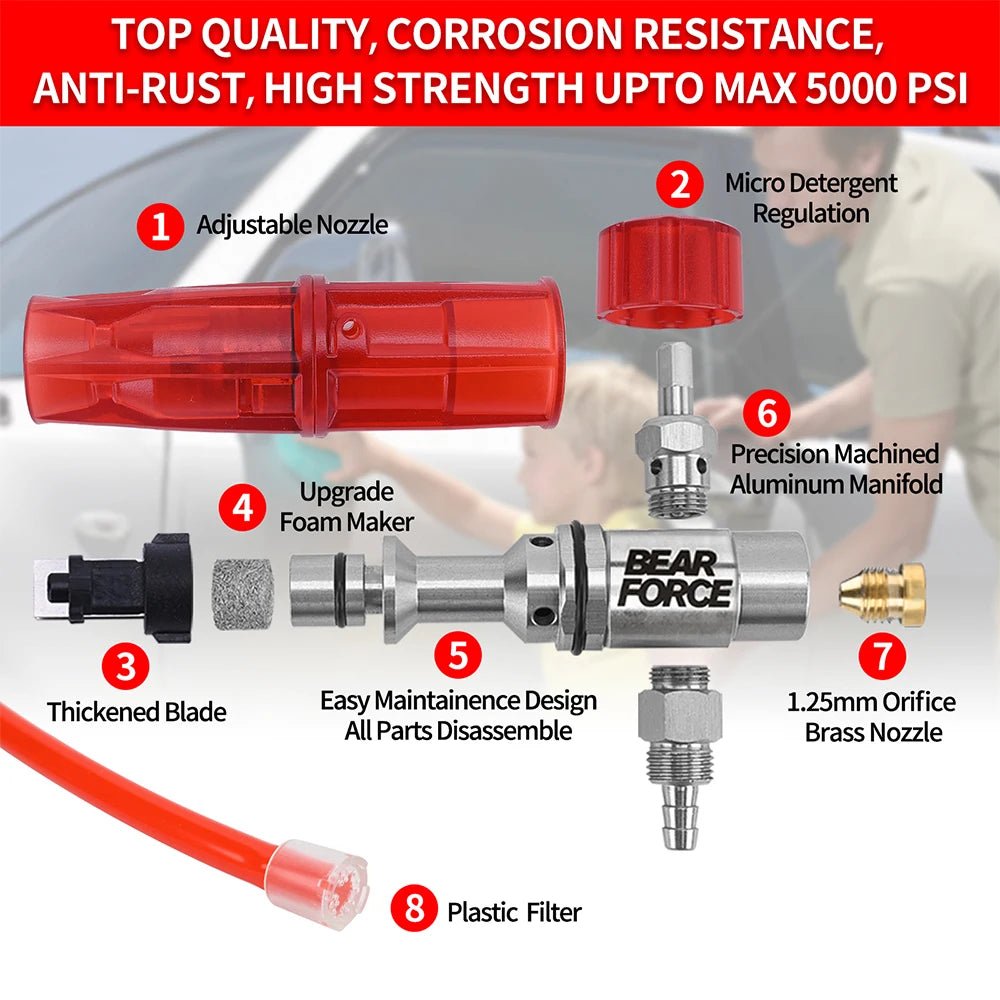 BearForce Car Wash Foam Cannon for Pressure Washer - 1/4” Quick Connect - RED - SHINE SHOP