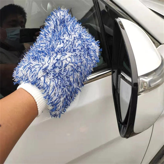 Ultra Soft Plush Microfiber Car Wash Mitt - White Wristband ShineShop.xyz.
