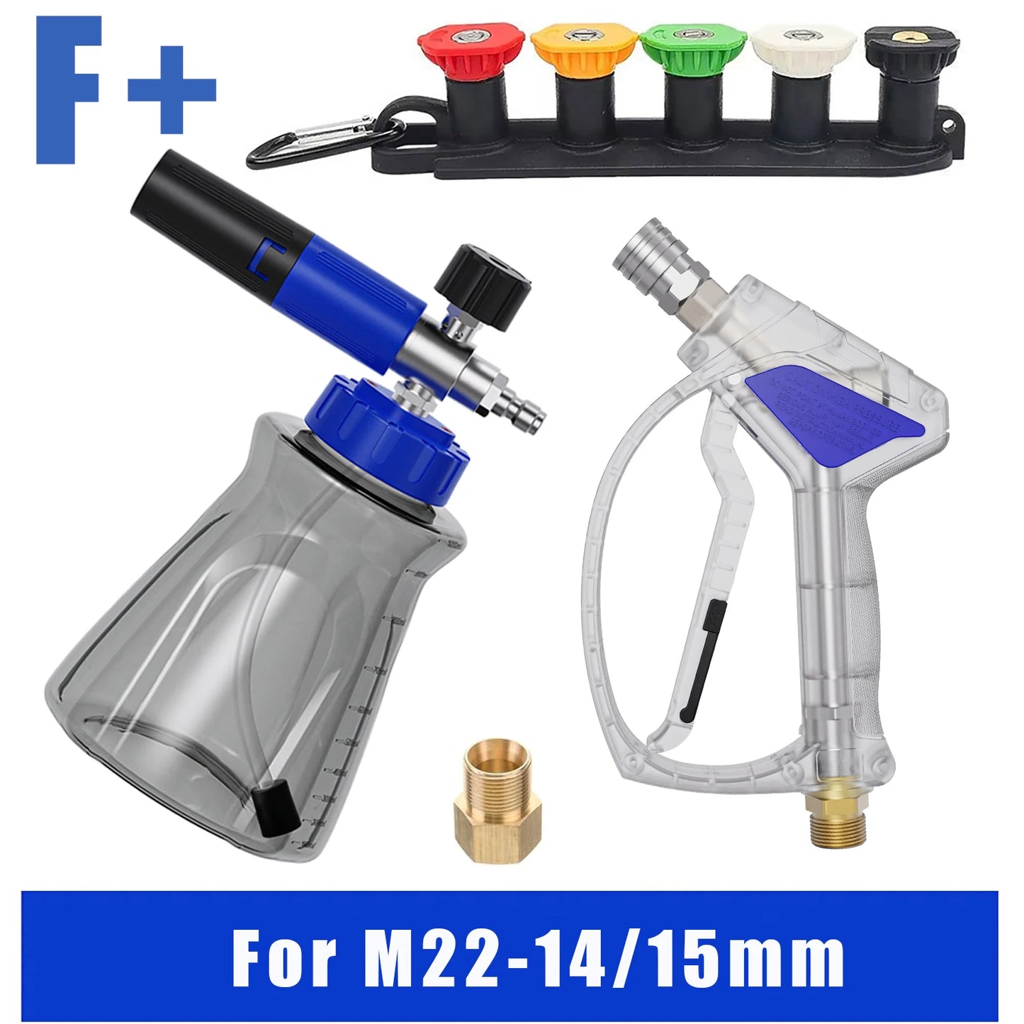 Crystal Blue Stainless Steel Pro Shorty 360° Swivel Pressure Washer Sprayer & Foam Cannon Combo
