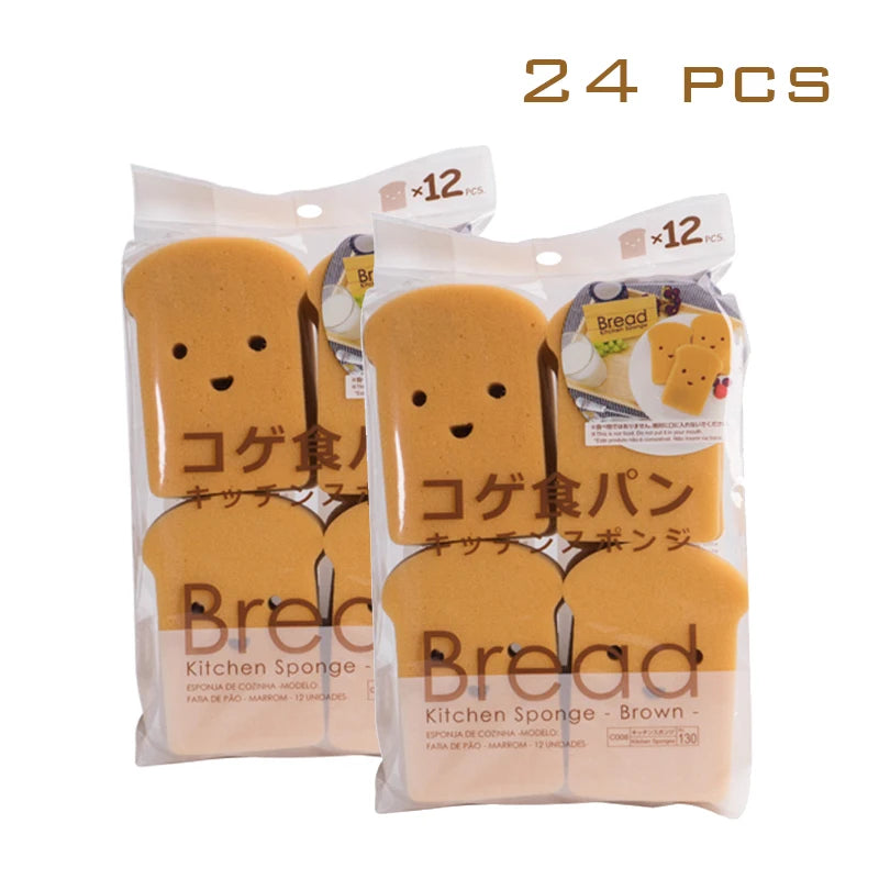 12pcs Smiley Bread Shaped Sponges, Innovative Dishwashing Pad Reusable Japanese Toast Kitchen Sponge
