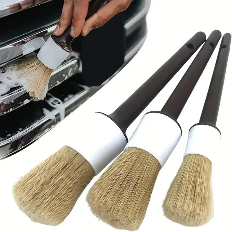 3PC Auto Detail Cleaning Brush Set - Boar Hair Bristle