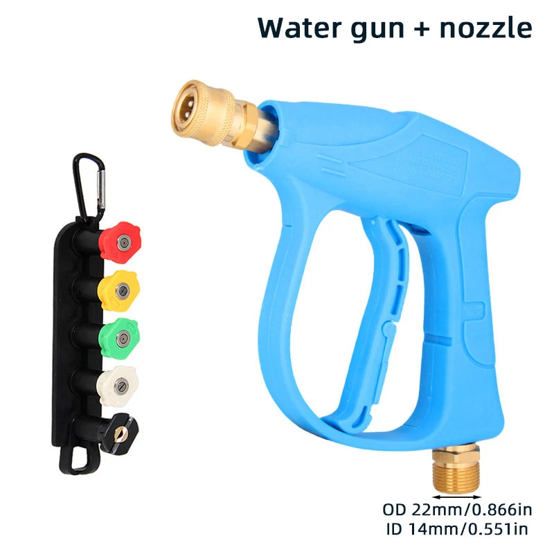 Blue 1/4" Quick Connect Pressure Washer Gun - M22-14 Thread with Nozzles