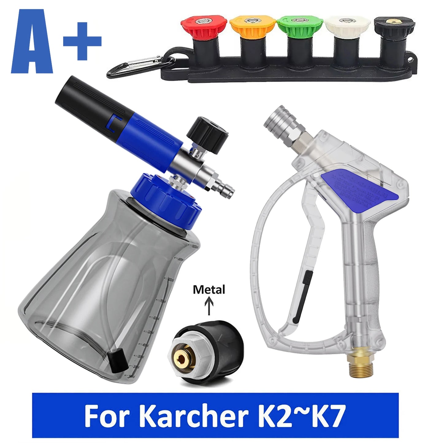 Crystal Blue Stainless Steel Pro Shorty 360° Swivel Pressure Washer Sprayer & Foam Cannon Combo