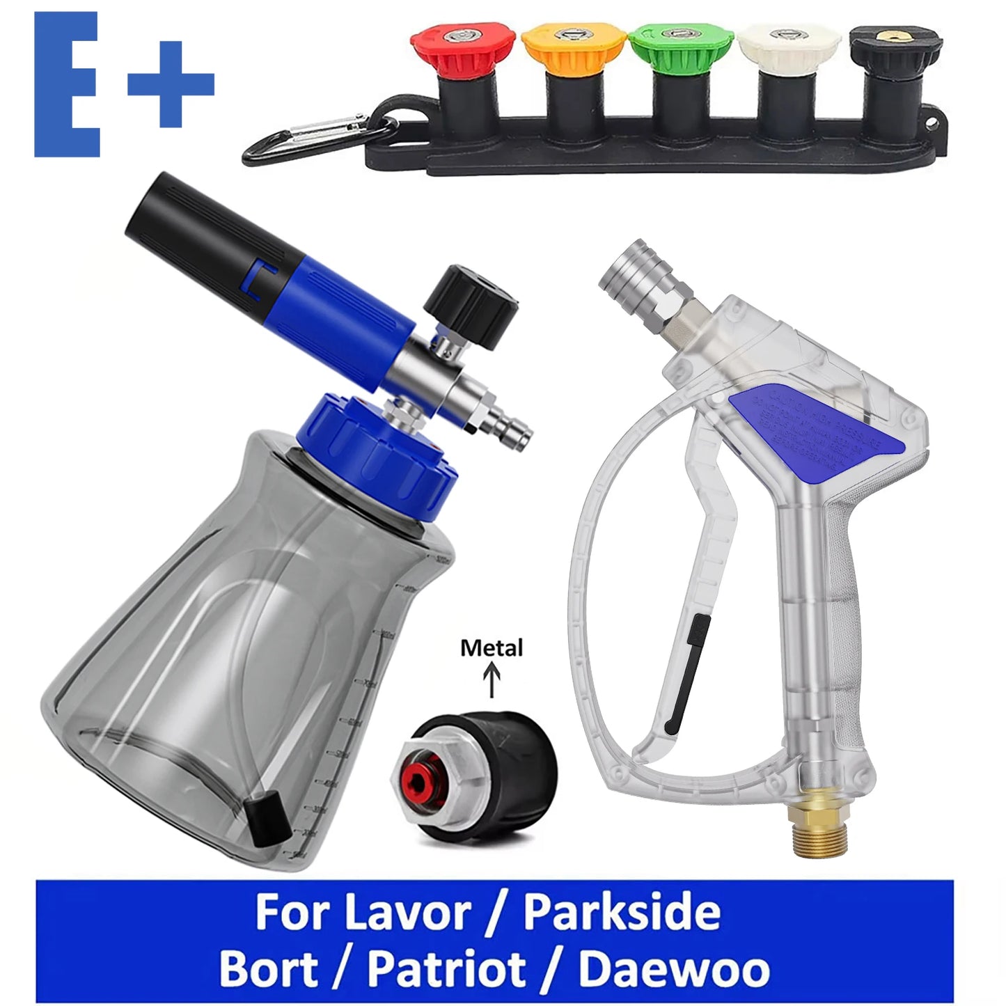 Crystal Blue Stainless Steel Pro Shorty 360° Swivel Pressure Washer Sprayer & Foam Cannon Combo