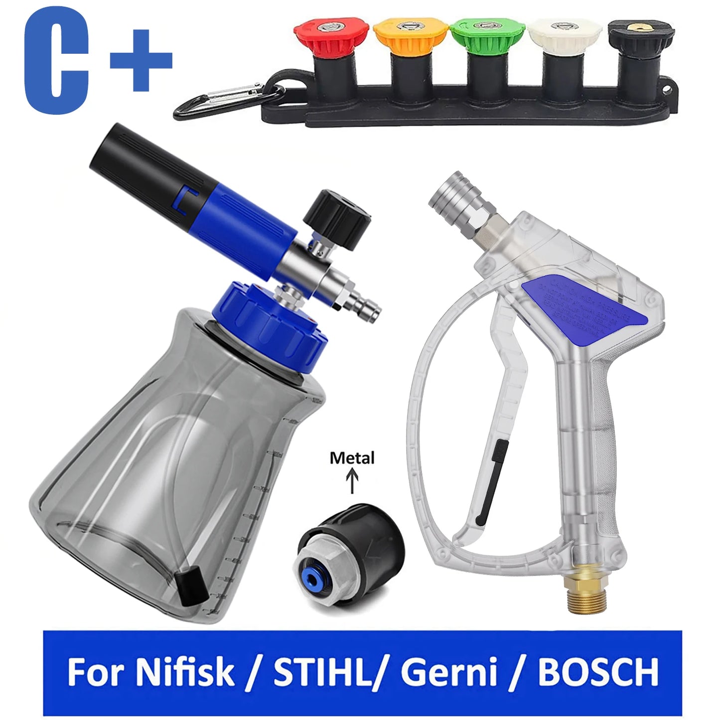 Crystal Blue Stainless Steel Pro Shorty 360° Swivel Pressure Washer Sprayer & Foam Cannon Combo