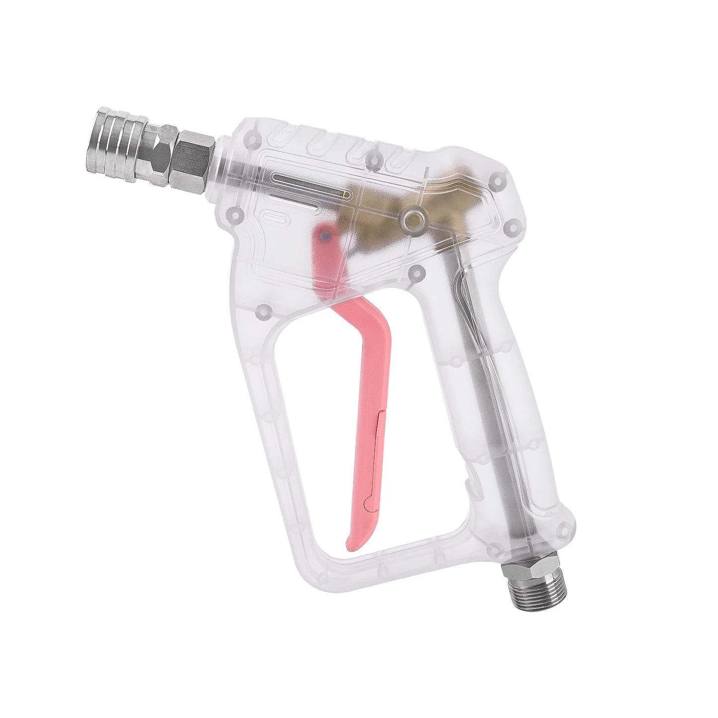 ALL-CLEAR Stubby Pistol Spray Gun - Transparent Clear with Pink Trigger Accent - Convenient Pressure Washer Upgrade with 1/4" Quick Connector + 5 Spray Nozzle Tips Set