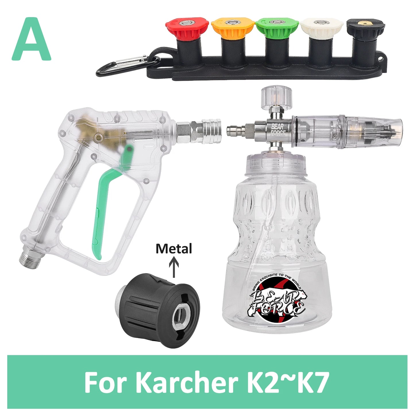 ALL-CLEAR Foam Cannon and Stubby Pistol Sprayer Combo by BearForce for Karcher Nilfisk Parkside Bosch Quick Connector Nozzles