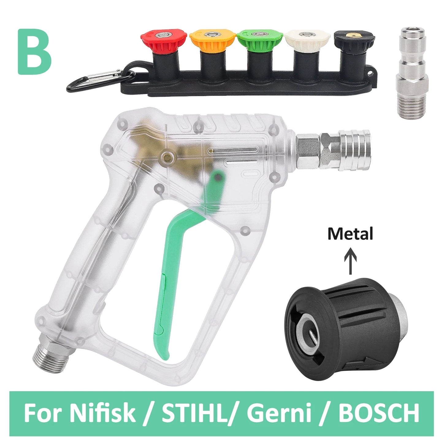 ALL-CLEAR Pressure Washer Stubby Pistol Sprayer by BearForce for Karcher Nilfisk Parkside Bosch Quick Connector Nozzles