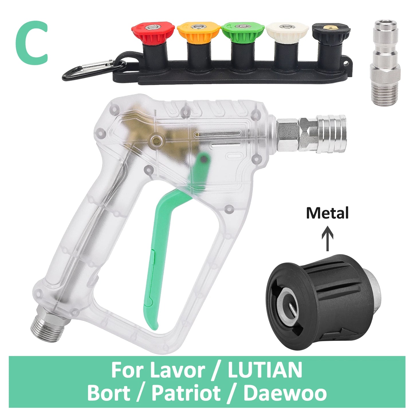 ALL-CLEAR Pressure Washer Stubby Pistol Sprayer by BearForce for Karcher Nilfisk Parkside Bosch Quick Connector Nozzles