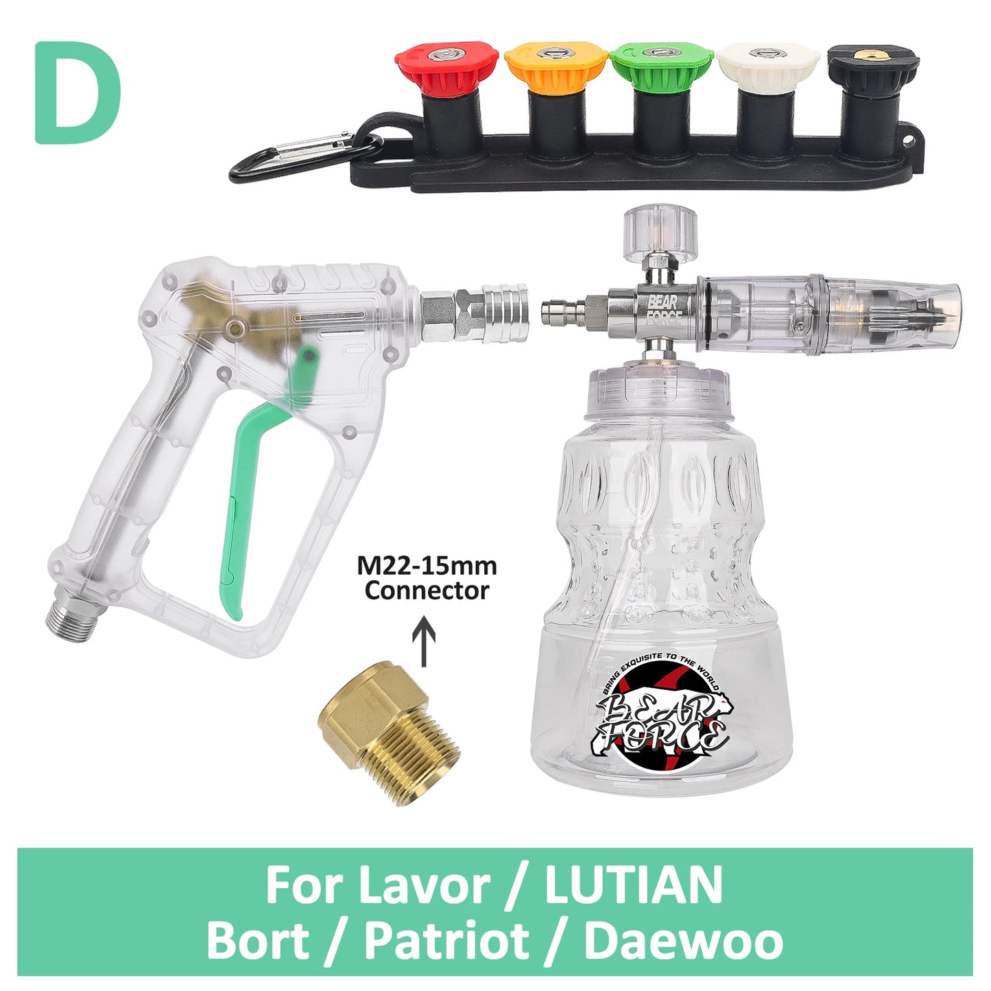 ALL-CLEAR Foam Cannon and Stubby Pistol Sprayer Combo by BearForce for Karcher Nilfisk Parkside Bosch Quick Connector Nozzles