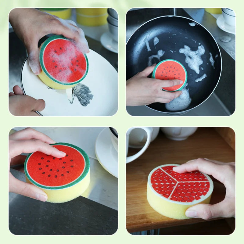 4pcs Kitchen Sponge Fruit Slice Design, Non-Woven, Reusable for Home