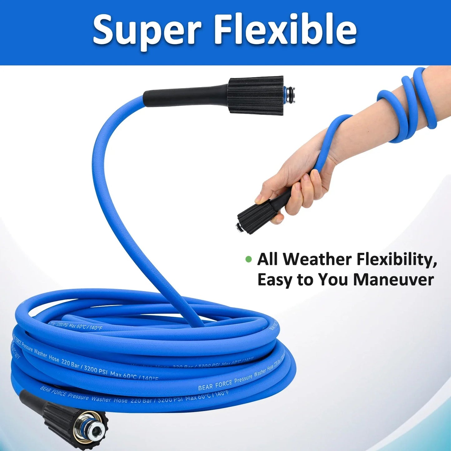 3200Psi Super Flexible Blue 50ft Pressure Washer Hose Kink Resistant M22 ShineShop.xyz.