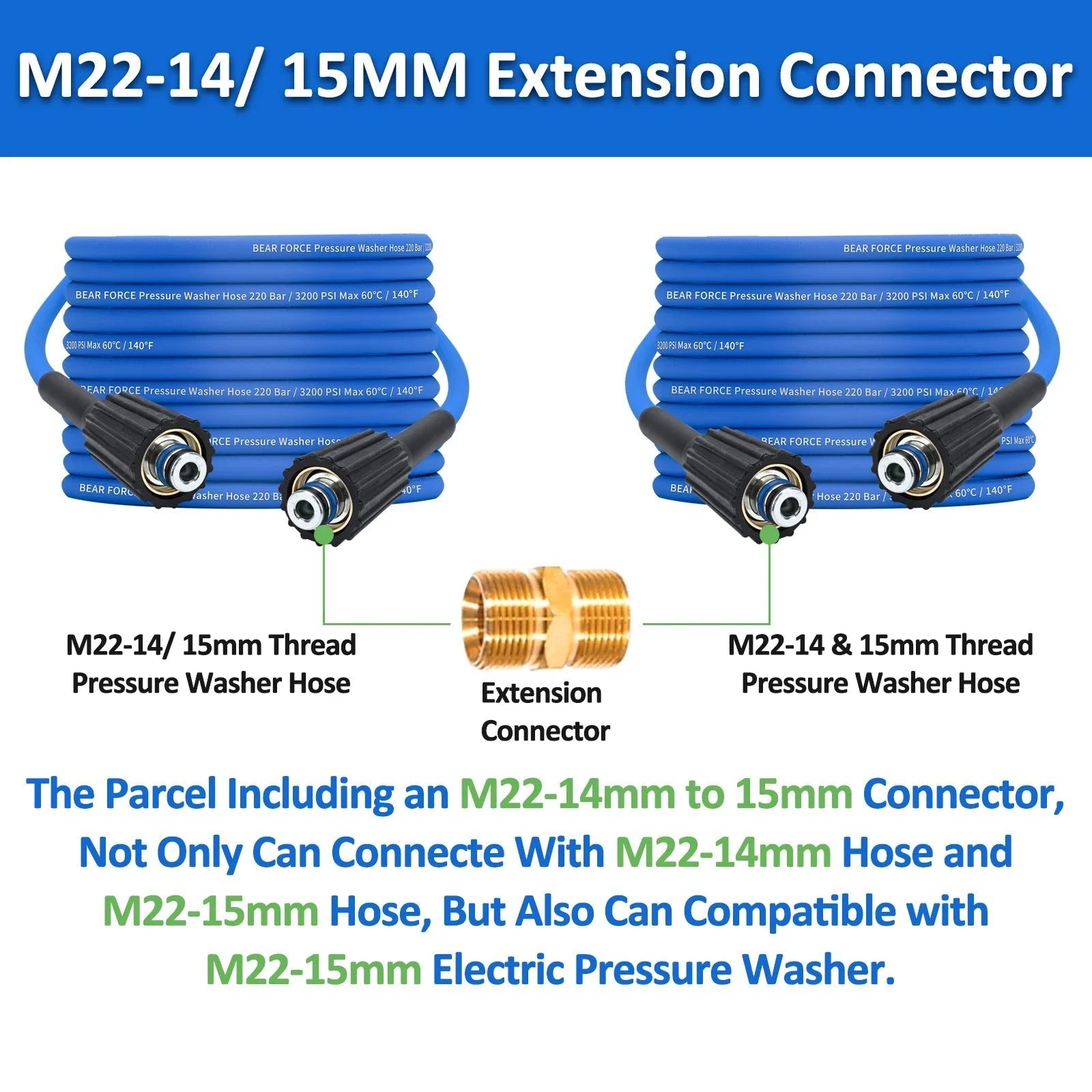 3200Psi Super Flexible Blue 50ft Pressure Washer Hose Kink Resistant M22 ShineShop.xyz.
