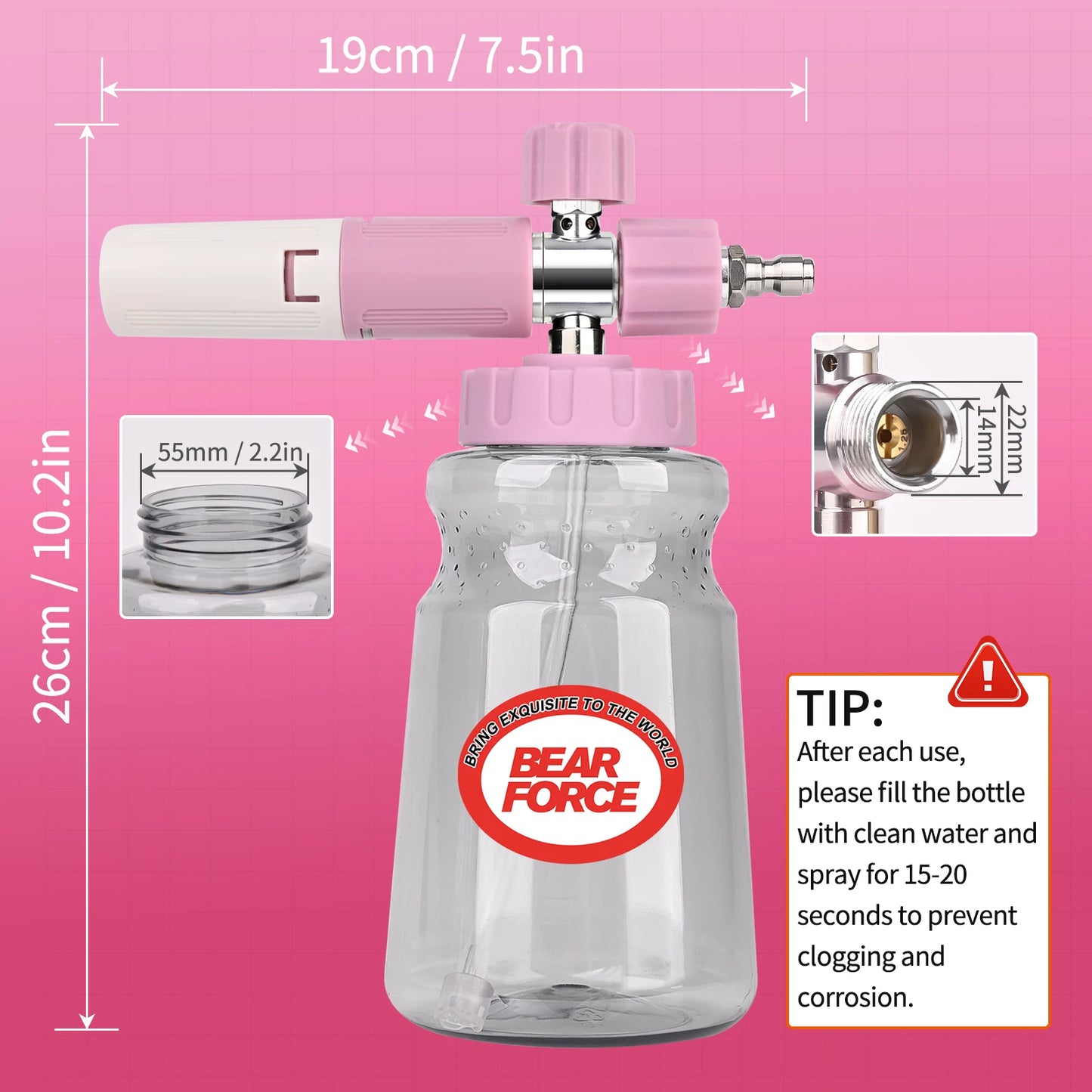 Pink Pressure Washer Foam Cannon - 1/4” Quick Connect