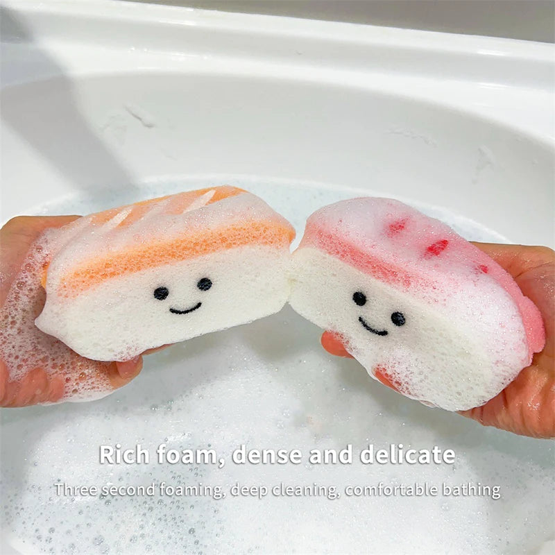 Kawaii Sushi Shape Bath Sponge w/ Soap Dish - Exfoliating Shower Puff