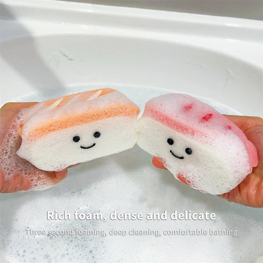 Kawaii Sushi Shape Bath Sponge w/ Soap Dish - Exfoliating Shower Puff