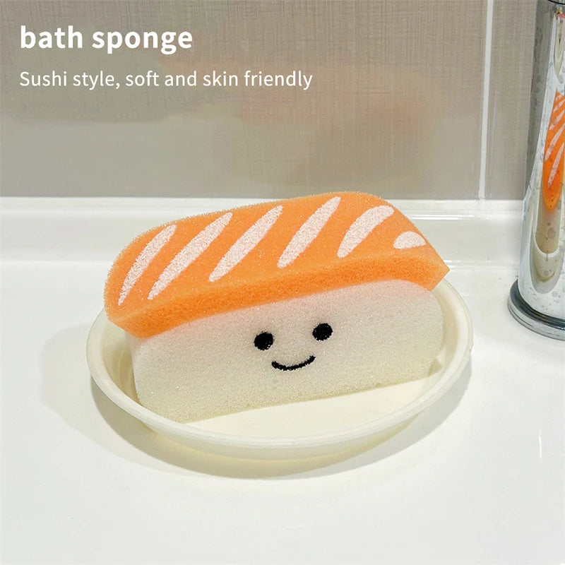 Kawaii Sushi Shape Bath Sponge w/ Soap Dish - Exfoliating Shower Puff