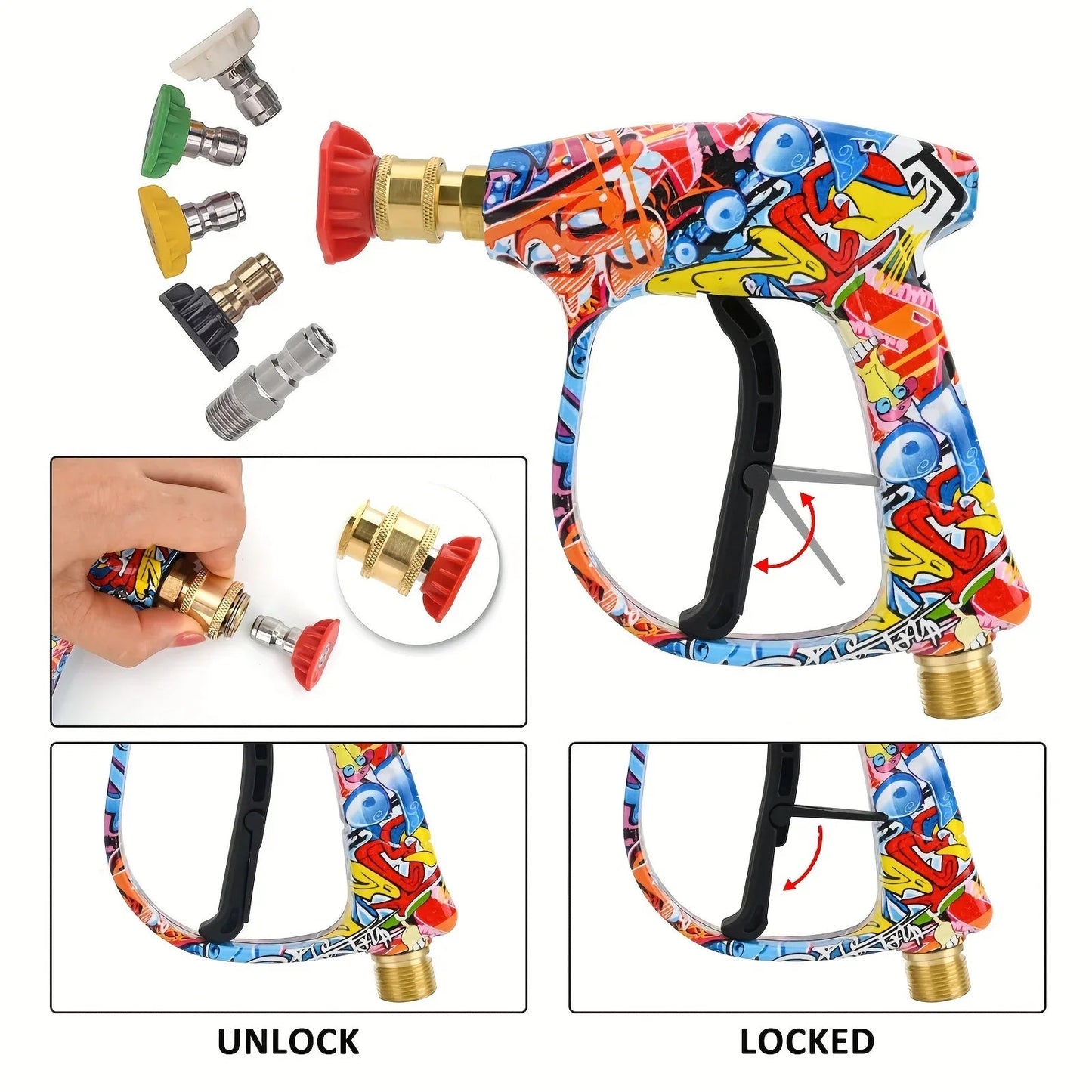 4350PSI High-Pressure Water Spray Gun, Graffiti Design, 1L Foam Cannon Combo, 1/4" Quick Nozzle Set with Rubber Base ShineShop.xyz.