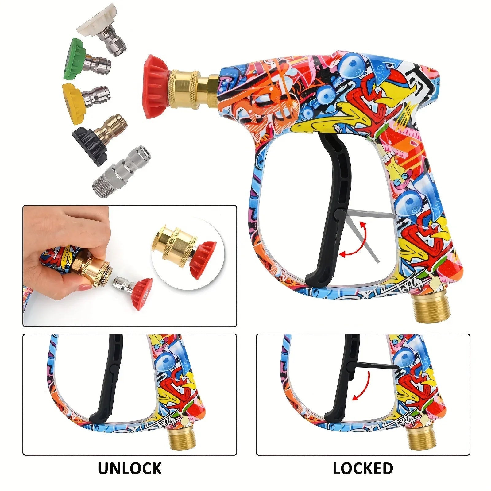 4350PSI High-Pressure Water Spray Gun, Graffiti Design, 1L Foam Cannon Combo, 1/4" Quick Nozzle Set with Rubber Base ShineShop.xyz.