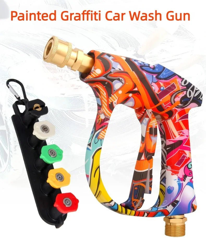 4350PSI High-Pressure Water Spray Gun, Graffiti Design, 1L Foam Cannon Combo, 1/4" Quick Nozzle Set with Rubber Base ShineShop.xyz.