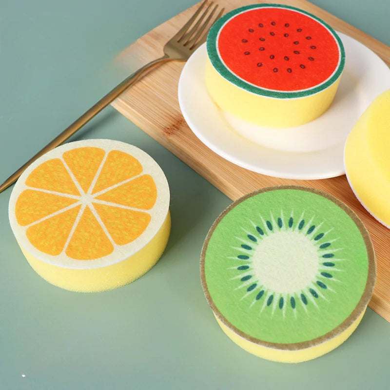 4pcs Kitchen Sponge Fruit Slice Design, Non-Woven, Reusable for Home