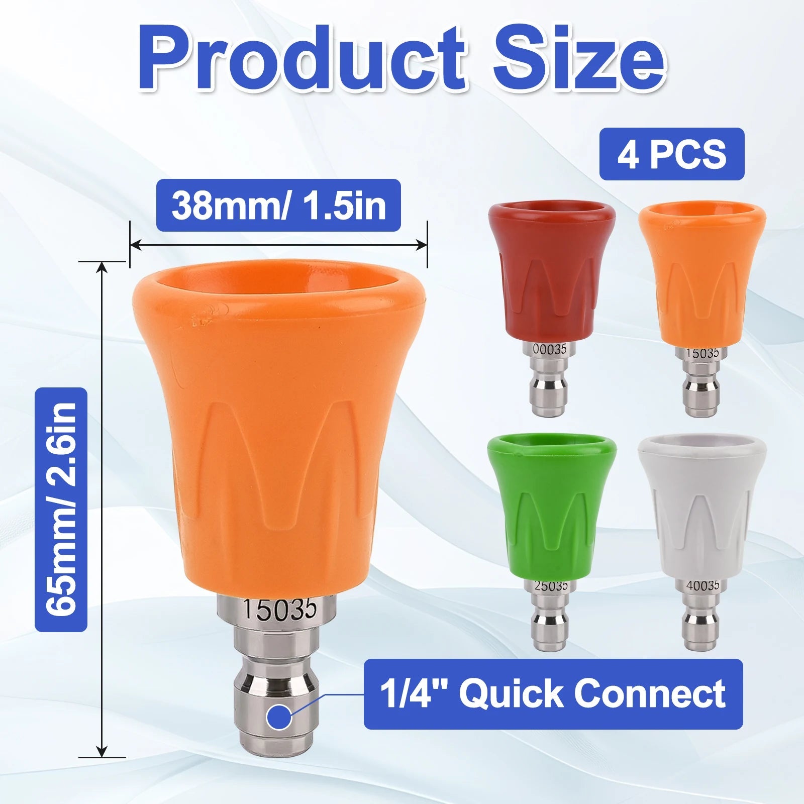 4pc Soft Rubberized Pressure Washer Nozzle Tips Set - Upgraded Rubber Protective Cover - 1/4" Quick Connect ShineShop.xyz.