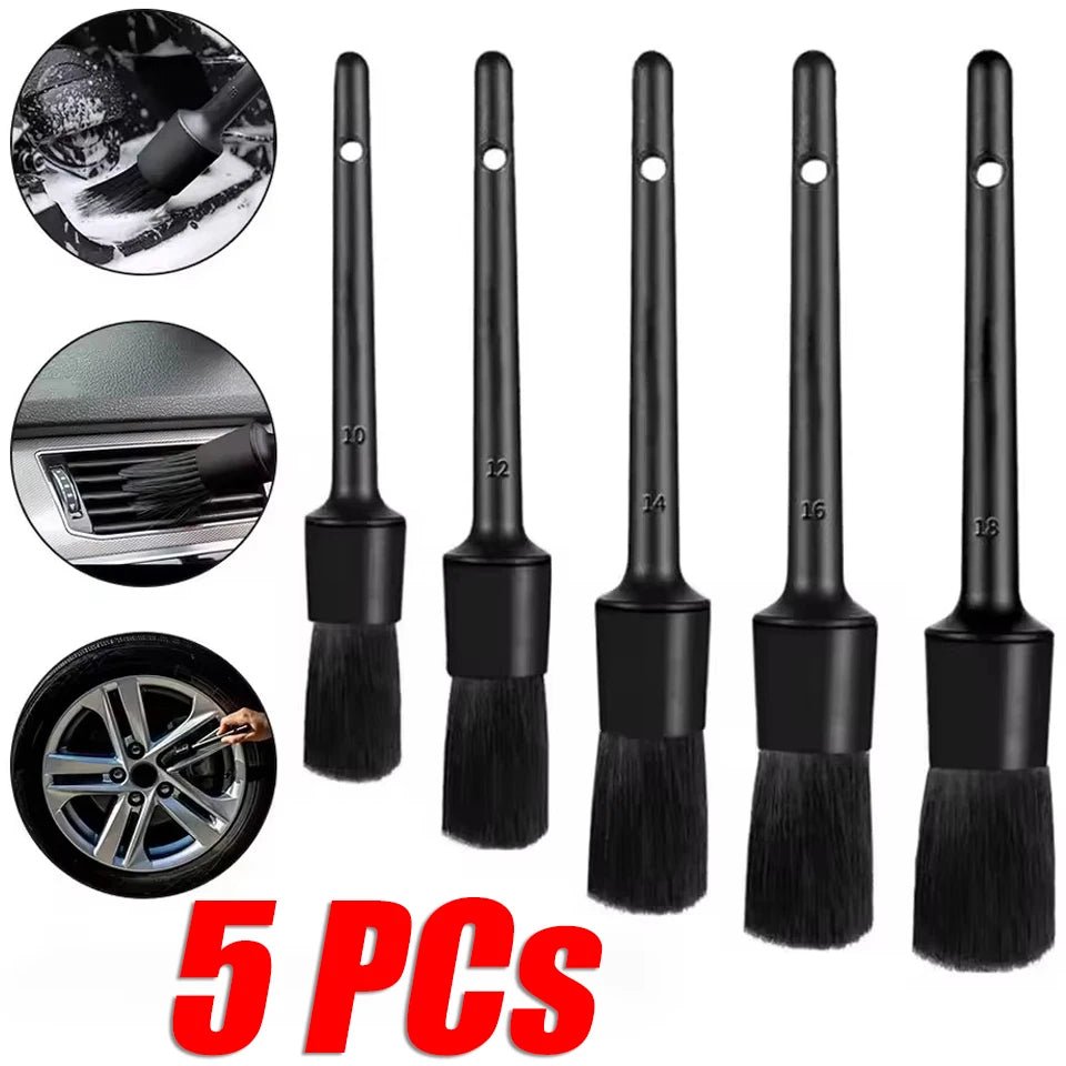 5 Pack All Black Cleaning Detailing Brush Set ShineShop.xyz.