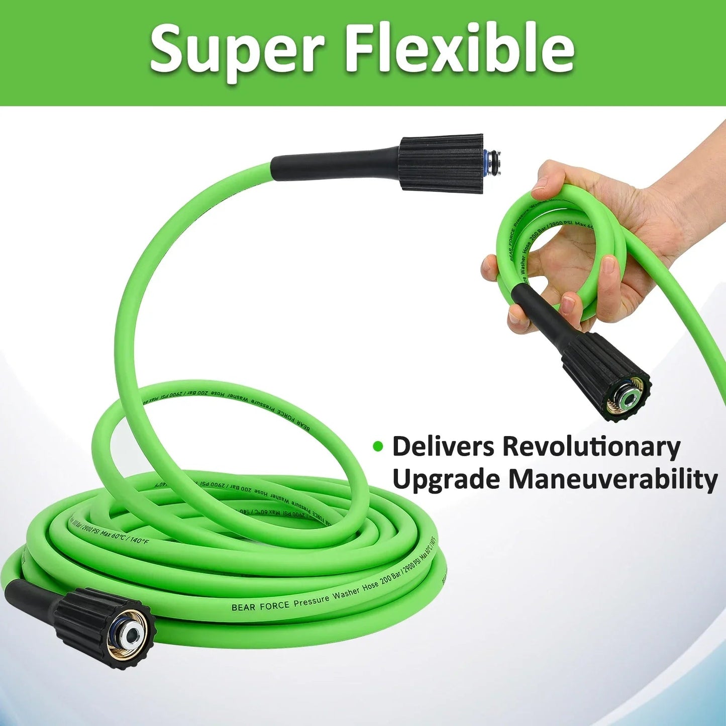 50ft Super Flexible Pressure Washer Hose 2900 PSI Kink Resistant - 1/4" M22 - SHINE SHOP